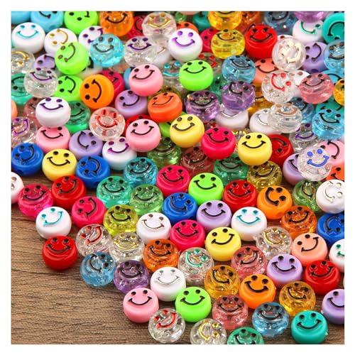 ZesNice 500 Stück Emoji Fädelperlen Smiley Perlen, Perlen zum Auffädeln Bastelperlen Bunte 3D Lächeln Perlen für Armbänder Basteln DIY von ZesNice