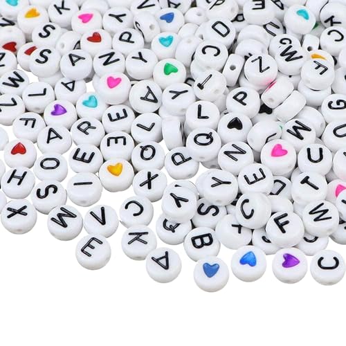 ZesNice Buchstabenperlen zur Herstellung von Armbändern, Alphabet-Perlen zur Schmuckherstellung, Basteln mit lächelndem Gesicht, Zahlenperlen, elastische Schnur, 4 x 7 mm, weißes, rundes Acryl, 1500 von ZesNice