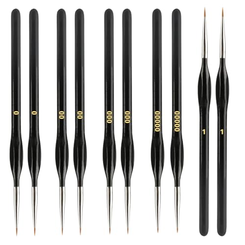 10 Stück Malen Nach Zahlen Pinsel, Feine Pinsel Set für Präzisionsarbeiten, Miniatur Künstlerpinsel für Modellbau, Acryl, Nagelkunst, Ölgemälde, Aquarell und Strichmalerei (5 Größen) von ZesNxj
