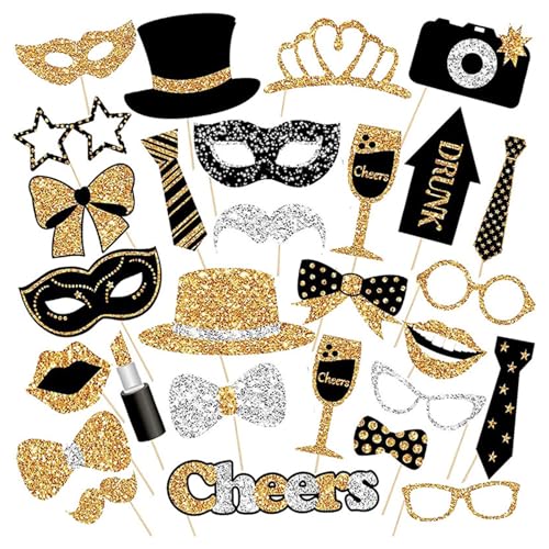 30 Stück Foto Requisiten, Lustige Fotobox Accessoires Hochzeit, Party Foto Booth Zubehör für Hochzeiten Halloween Geburtstag & Silvester, Fotobox Requisiten für Photo Booth & Festlichkeiten von ZesNxj
