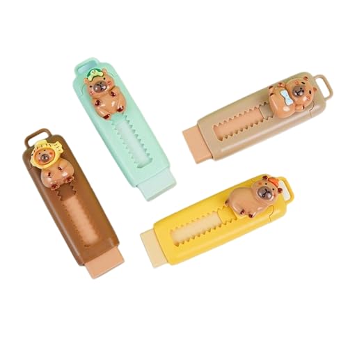 4 Stück Gleitradierer Capybara Sachen, Einziehbarer Kapibara Radiergummi, Push-Pull-Design Capybara Federmäppchen Für Kinder, Studenten Und Schulbürovorr von ZesNxj