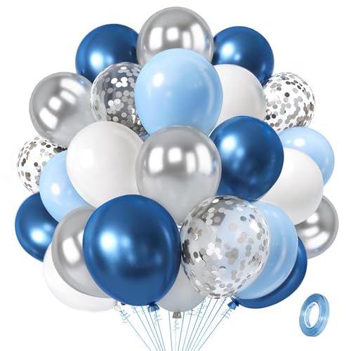 Blau-Weiß-Silber-Ballon-Set, 30,5 cm, hellblau, silberfarben, marineblau, dunkelblau, mit konfettischen Ballons für Geburtstag, Babyparty, Hochzeit, Party, Dekoration, 50 Stück Blau-Weiß-Silber-Ballon-Set, 30,5 cm, hellblau, silberfarben, marineblau, dunkelblau, mit konfettischen Ballons für Geburtstag, Babyparty, Hochzeit, Party, Dekoration, 50 Stück von Zesliwy