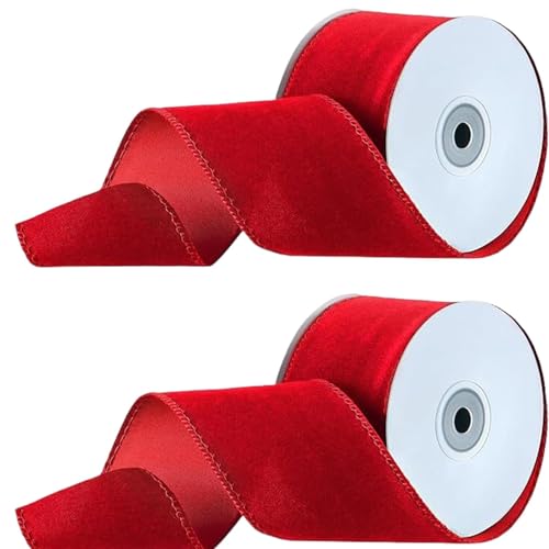 Weihnachtsbänder | Samtband 2 Rollen Weihnachten Samtband Breit,Geschenkband Rot | Doppelseitiges Samtband,Dekoratives Schleifenzubehör Für Die Kleidungsdekoration Weihnachtsbänder | Samtband 2 Rollen Weihnachten Samtband Breit,Geschenkband Rot | Doppelseitiges Samtband,Dekoratives Schleifenzubehör Für Die Kleidungsdekoration von Zetqhuu