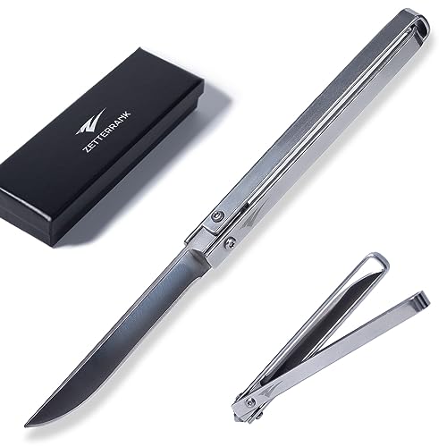 Zetterrank Taschenmesser,Zweihandmesser Klappmesser,Zweiachsige Rotation EDC Messer,Pocket Knife Legal Deutschland.(Silber) von Zetterrank