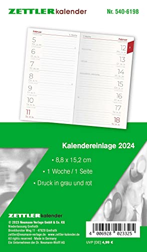 Kalender-Ersatzeinlage 2024 - für den Taschenplaner Typ 540 - 8,8x15,2 cm - 1 Woche auf 1 Seiten - separates Adressheft - faltbar - Notizheft - 520-6198 Kalender-Ersatzeinlage 2024 - für den Taschenplaner Typ 540 - 8,8x15,2 cm - 1 Woche auf 1 Seiten - separates Adressheft - faltbar - Notizheft - 520-6198 von Zettler