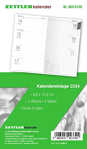 Kalender-Ersatzeinlage 2024 - für den Taschenplaner Typ 560 - 8,8x15,2 cm - 1 Woche auf 2 Seiten - separates Adressheft - Notizheft - 520-6198 von Zettler
