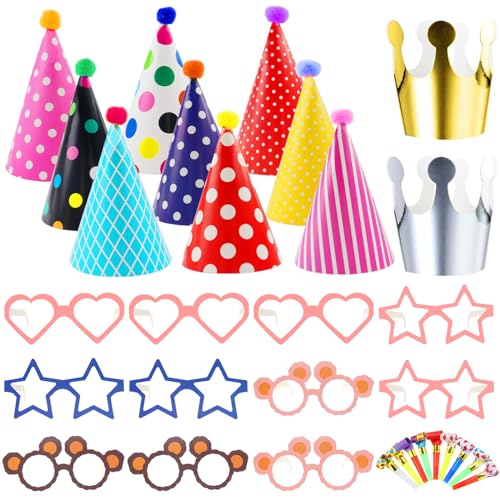 Zeuwets 33 Stück Partyhüte Geburtstag Set, Kronen Basteln Kindergeburtstag, Partyhüte Kindergeburtstag Kegel mit Partytröten und Papier Party Brillen für Kinder Erwachsene Geburtstagsfeier Party Zeuwets 33 Stück Partyhüte Geburtstag Set, Kronen Basteln Kindergeburtstag, Partyhüte Kindergeburtstag Kegel mit Partytröten und Papier Party Brillen für Kinder Erwachsene Geburtstagsfeier Party von Zeuwets