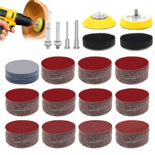 248 Stück Schleifscheiben Pad 50mm: Schleifpads Runde Sandpapier mit 1/4 Zoll-Schaft Schleifaufsatz für Akkuschrauber (Körnung 60-3000) von Zevmi