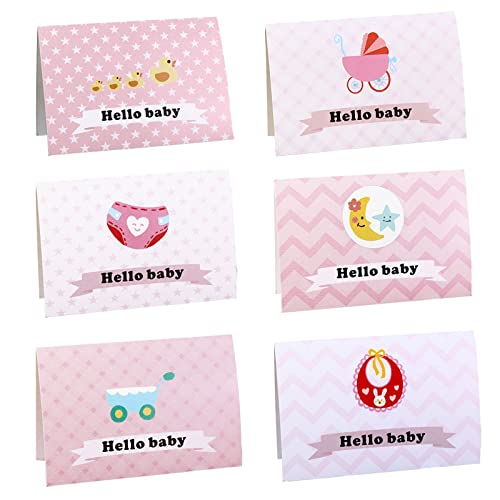 6er Set Glückwunschkarten zur Geburt - Hello Baby Klappkarten Geburtskarte für Mädchen und Jungen Mit 6 Umschlägen + 6 Aufklebern von Zevmi