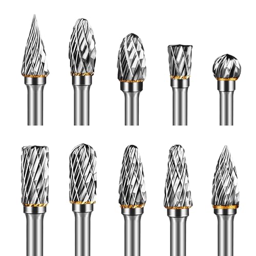 Doppelschnitt Hartmetall Frässtift Satz: Wolframstahl Frässtift mit 1/8 Zoll Schaft und 1/4 Zoll Kopflänge für Holzbearbeitung Bohren Metallschnitzerei 10-teilig Doppelschnitt Hartmetall Frässtift Satz: Wolframstahl Frässtift mit 1/8 Zoll Schaft und 1/4 Zoll Kopflänge für Holzbearbeitung Bohren Metallschnitzerei 10-teilig von Zevmi