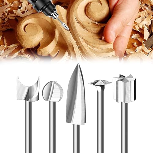 Holz Fräser zum Holzgravieren: 5 Stück Holzfräser für Holzschnitzerei mit 1/8"(3 mm) Schaft für DIY-Schnitzerei, Bohren, Mikroskulptur, Holzarbeiten von Zevmi