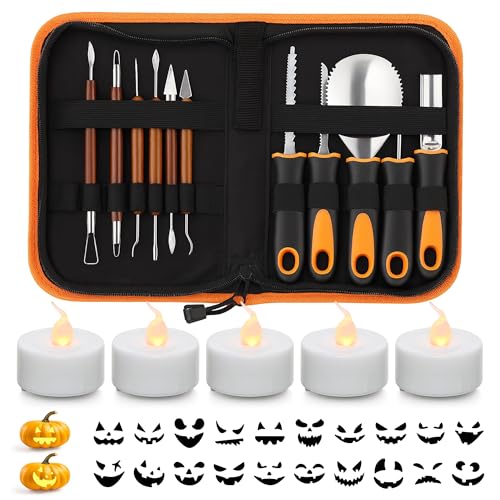 Kürbis Schnitzset Halloween Schnitzwerkzeuge: 36 Stück Kürbis Schnitzen Set Edelstahl Pumpkin Carving mit Tragetasche für Halloween Dekoration DIY Pumpkin Carving von Zevmi