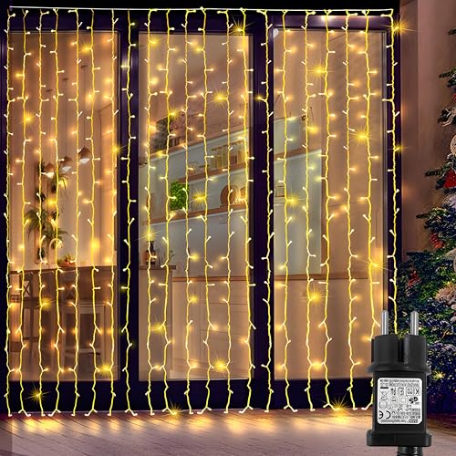 Zewool Lichtervorhang Innen 1x3m, 300 LED Lichterkette Außen, Wasserdicht Lichterketten Vorhang 8 Modi mit Timer für Weihnachten Hochzeit Party Deko Gardine (Warmweiß) von Zewool