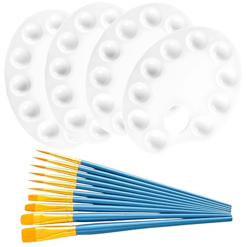 24 Stück Mischpalette Set, 10 Vertiefungen und 20 Pinsel, Professionelle Mischpalette Schule für Acryl Aquarell Ölfarbe, Palette Malen für Künstler und Studenten von ZexJpr