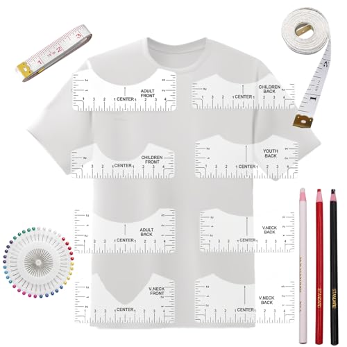 Plotter Zubehör, Werkzeuge zur Herstellung von Kurzarmen, 14-teiliges Set Mit T-Shirt Lineal, Maßband, Stecknadeln Und Markierungsstiften, Ideal Für T-Shirt Design, Nähen von ZexJpr