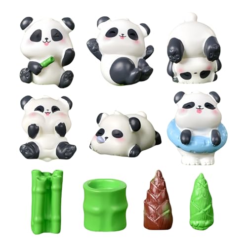 10-teilige Rote Panda- Und Bambusfiguren, DIY-Garten- Und Schreibtisch-Dekor-Ornamente von Zeyeo