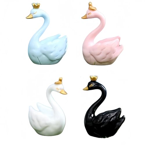 4er-Pack 4-farbige Süße Cartoon-Schwan-Gartenstatuen & Auto-Desktop-Ornamente von Zeyeo