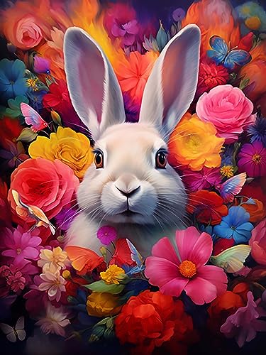 Zeyevan Diamond Painting Kaninchen Zubehör Bilder, DIY 5D Diamant Painting Bilder Tier Kreuzstich Strass Stickerei Handwerk Für Home Office Wanddekoration 30x40cm von Zeyevan