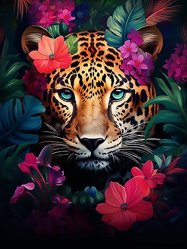 Zeyevan Diamond Painting Leopard Zubehör Bilder, DIY 5D Diamant Painting Bilder Tier Kreuzstich Strass Stickerei Handwerk Für Home Office Wanddekoration 30x40cm von Zeyevan