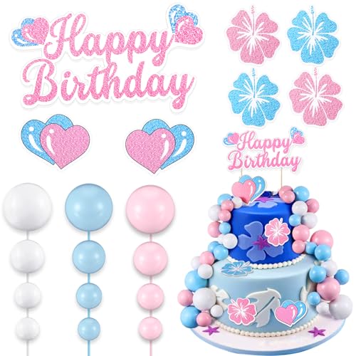 Zeyune 46 Stück rosa blaue Kuchendekoration mit Kugeln hawaiianische Kuchendekoration Geburtstag Babyparty Zubehör (Rosa) von Zeyune