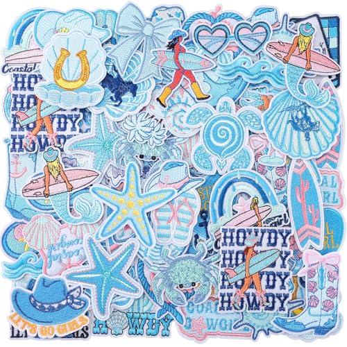 Zeyune Aufnäher zum Aufbügeln, Motiv: Cowgirl, Sommer, Ozean, bestickt, zum Aufbügeln, blau, Strand, Urlaub, Applikation, zum Aufnähen für Trucker, Hut, Rucksack, Kleidung, Hemd, Jeans, Basteln, 72 Zeyune Aufnäher zum Aufbügeln, Motiv: Cowgirl, Sommer, Ozean, bestickt, zum Aufbügeln, blau, Strand, Urlaub, Applikation, zum Aufnähen für Trucker, Hut, Rucksack, Kleidung, Hemd, Jeans, Basteln, 72 von Zeyune