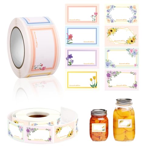1000 Stück Marmeladen Etiketten, Marmeladen Etiketten Selbstklebend, Blumen Klebeetiketten zum Beschriften Etiketten Selbstklebend, Aufkleber für Marmeladengläser für Gebäcktüten Geschenke 5x3 cm von Zfseyuh