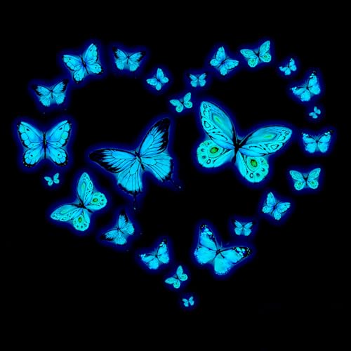 25 pcs Fluoreszierende Aufkleber Schmetterlinge Leuchtend Wandtattoo Schmetterlinge Leuchtsticker Fluoreszierend Wandtattoo für die Wohnzimmer, Kinderzimmer Dekorative Aufkleber von Zfseyuh