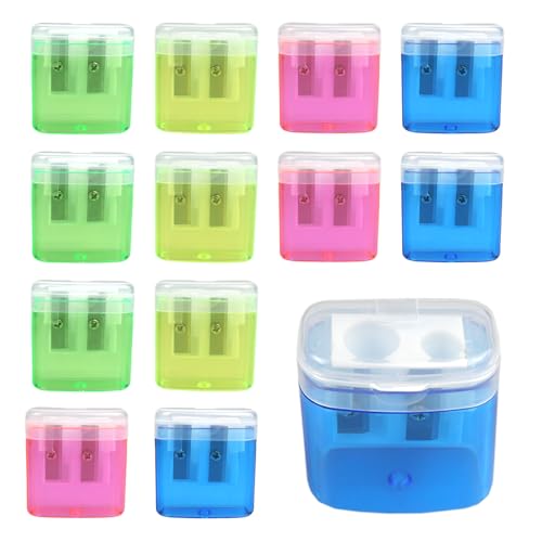 Zfseyuh Spitzer mit Dose 12 Stück Doppelloch Anspitzer mit Behälter Manuelle Bleistiftspitzer Anspitzer Kinder Farbspitzer für Schulbüro Bleistifte Zfseyuh Spitzer mit Dose 12 Stück Doppelloch Anspitzer mit Behälter Manuelle Bleistiftspitzer Anspitzer Kinder Farbspitzer für Schulbüro Bleistifte von Zfseyuh