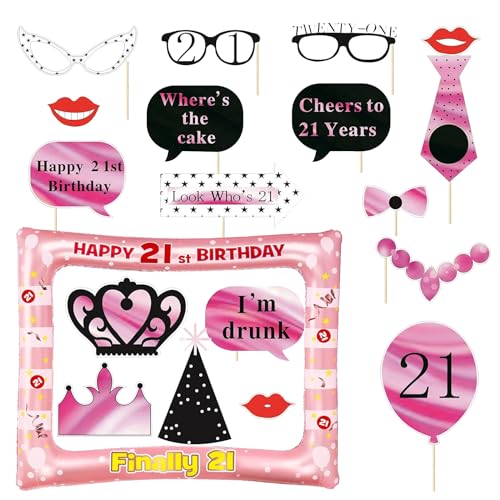 Zfseyuh 21.Geburtstag Deko Fotorequisiten,Aufblasbarer Bilderrahmen Geburtstag,Photo Booth 21,Deko 21mädchen,Selfie-Requisiten Dekorationen für Geburtstagsfeiern（Rosa） von Zfseyuh