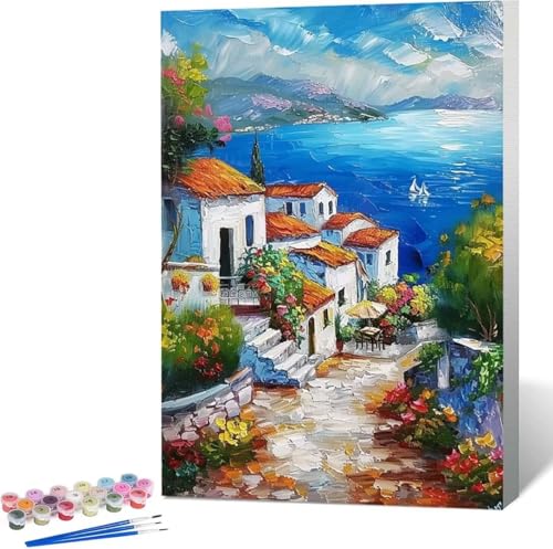 Blume Malen Nach Zahlen Meer Malen Nach Zahlen Erwachsene Rahmenlos Paint by Numbers Kit, DIY Malen Nach Zahlen Kinder mit Pinseln und Acrylfarben Painting, Geschenke und Heimdekoration 40x50 cm E-F von Zgcoyeo
