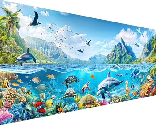 Diamond Painting Ozean Diamond Painting Bilder Kinder, Delphin Diamond Painting Erwachsene Groß XXL 40x80cm, 5D Quadrat Diamond Art Stickerei Kreuzstich Basteln, Wandzimmer Deko Schlafzimmer 6-P-E von Zgcoyeo