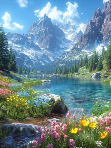 Fluss Diamond Painting Landschaft Diamant Painting Bilder Kinder Erwachsene DIY 5D Vollbohrer Diamant Malerei Stickerei Kreuzstich Mosaikherstellung Basteln für Zimmer Deko Wohnzimmer 30x40cm -h4X von Zgcoyeo