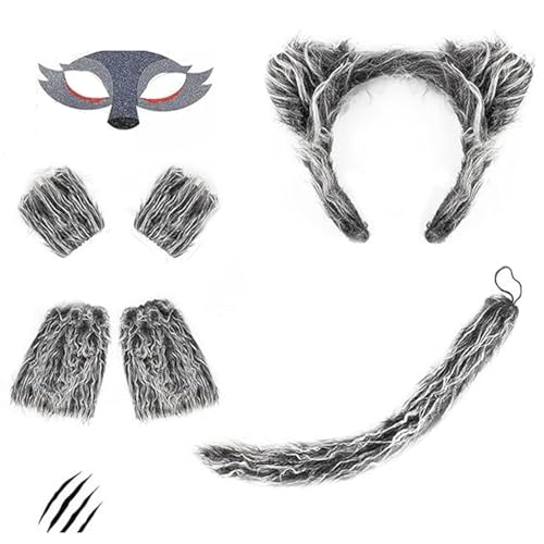 Zgehnao Wolf-Kostüm-Set, Kinder-Kostüm-Set mit eleganten Stirnbändern und Schwanz, Dschungeltier-Kostüm, für Halloween, Partyzubehör, Dekoration Zgehnao Wolf-Kostüm-Set, Kinder-Kostüm-Set mit eleganten Stirnbändern und Schwanz, Dschungeltier-Kostüm, für Halloween, Partyzubehör, Dekoration von Zgehnao