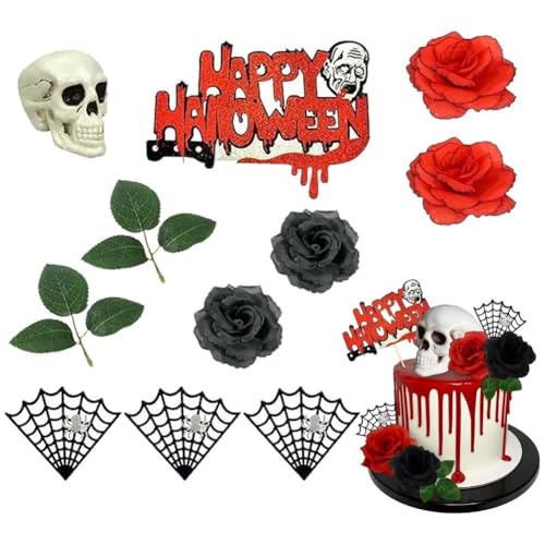 Zghhc 11 Stück Halloween-Blumen-kuchenaufsatz, Gothic-kuchendekoration, Rosenschädel-kuchenaufsatz, Todeskuchen-Dekorationen Rosenschädel Und Spinnennetz Für Party Und Geburtstag Zghhc 11 Stück Halloween-Blumen-kuchenaufsatz, Gothic-kuchendekoration, Rosenschädel-kuchenaufsatz, Todeskuchen-Dekorationen Rosenschädel Und Spinnennetz Für Party Und Geburtstag von Zghhc