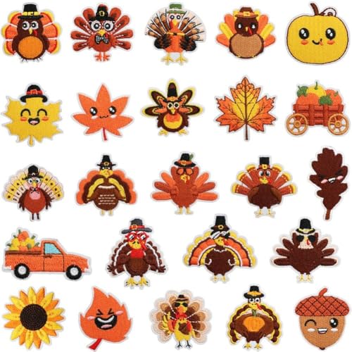 Zghhc 24 Stück Thanksgiving-aufnäher Zum Aufbügeln, Stickerei, Reparaturflicken, Truthahn, Ahornblatt, Kürbis-Applikation, Zum Aufnähen Auf Stoffaufkleber Für Kleidung, Rucksack, Hut Zghhc 24 Stück Thanksgiving-aufnäher Zum Aufbügeln, Stickerei, Reparaturflicken, Truthahn, Ahornblatt, Kürbis-Applikation, Zum Aufnähen Auf Stoffaufkleber Für Kleidung, Rucksack, Hut von Zghhc