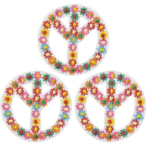 Zghhc 5 Stück Peace-Zeichen-Symbol, Liebe, Zum Aufbügeln, Zum Aufnähen, Für Kleidung, Tasche, Hippie-gesticktes Abzeichen, Blumenmuster, Stickerei-Patch von Zghhc
