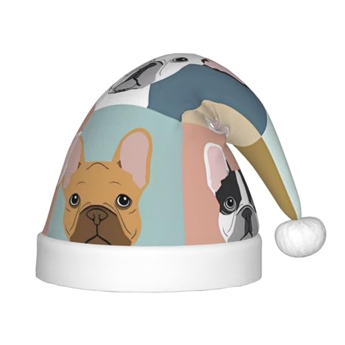 ZhRiYan Französische Bulldogge, klassische Weihnachtsmann-Weihnachtsmann-Weihnachtsmann-Party, Kopfbedeckung, warmer Urlaubshut, perfekte Kopfbedeckung für Weihnachten, Halloween von ZhRiYan