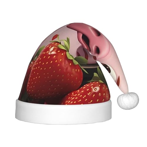 ZhRiYan Rosa Kuh mit Erdbeeren Klassische Weihnachtsmann Xmas Neujahr Party Kopfbedeckung - Warmer Urlaub Hut - Perfekte Kopfschmuck für Weihnachten, Halloween von ZhRiYan