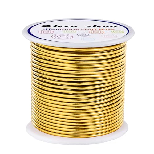 ZhXu Shuo Aluminiumdraht, 12 Gauge (2 mm), eloxierter Metalldraht für Bonsai-Ankerarbeiten, Modellieren, Schmuck, Basteln, Perlenstickerei, Blumen, Gold, 12 Gauge von ZhXu Shuo