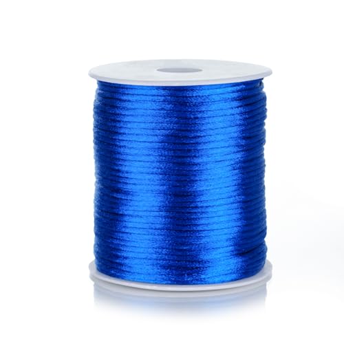 ZhXu Shuo Nylon-Satinschnur, 2 mm, königsblaue Schnur, 91,4 m, chinesische Nylonschnur, Rattenschwanz, Seidenschnur für Armband, Halskette, Schmuckherstellung, Makramee-Rand, BE-02 von ZhXu Shuo