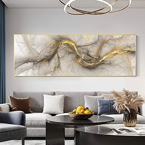 Grau Gelb Wolke Leinwand Malerei Abstrakte Poster und Drucke Moderne Wandkunst Bilder für Wohnzimmer Dekoration 40x120cm (16x47in) Rahmenlos von Zhadongli Art