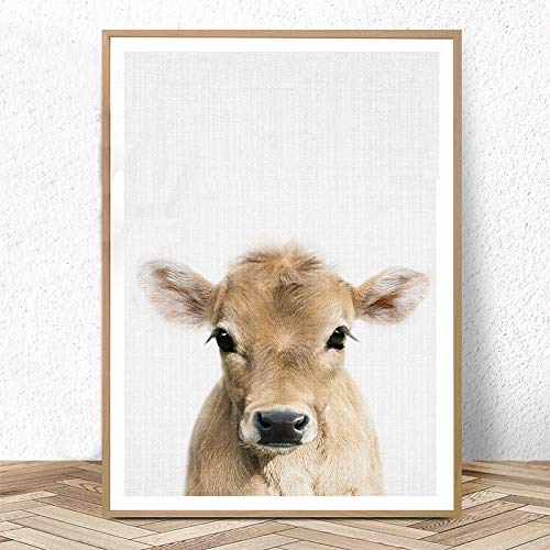 Kuhdruck Bauernhof Baby Tier Kinderzimmer Wandkunst Dekor Leinwand Kunst Malerei Bilder Poster Drucke Babys Schlafzimmer Dekoration 60x80cm(24x31in) mit Rahmen von Zhadongli Art