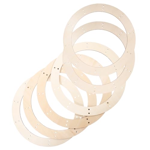 6-teiliges rundes Holz-Kranzrahmen-Set, unlackierte Holz-Bastelringe für Heimwerker, Weihnachten, Hochzeitsdekoration (30 x 30 x 0,20 cm) von ZhangJJJJJJJ