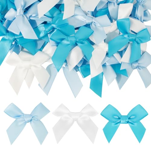 Mini-Schleifen, Satin, 5 cm Schleife, mit Aufklebern, für Hochzeit, Taufe, Geburtstag, Basteln, Nähen, Geschenke, 60 Stück (Farbe A) von ZhangJJJJJJJ