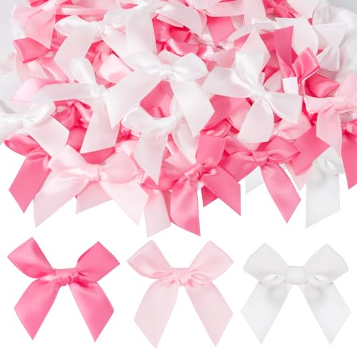 Mini-Schleifen, Satin, 5 cm Schleife, mit Aufklebern, für Hochzeit, Taufe, Geburtstag, Basteln, Nähen, Geschenke, 60 Stück (Farbe B) von ZhangJJJJJJJ