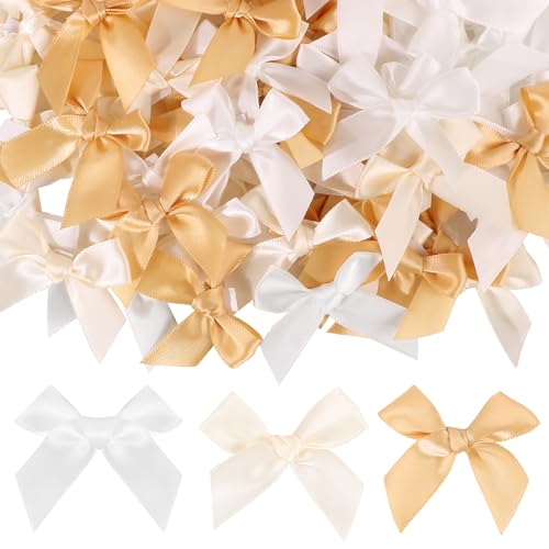 Mini-Schleifen, Satin, 5 cm Schleife, mit Aufklebern, für Hochzeit, Taufe, Geburtstag, Basteln, Nähen, Geschenke, 60 Stück (Farbe D) von ZhangJJJJJJJ