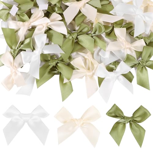 Mini-Schleifen, Satin, 5 cm Schleife, mit Aufklebern, für Hochzeit, Taufe, Geburtstag, Basteln, Nähen, Geschenke, 60 Stück (Farbe E) von ZhangJJJJJJJ