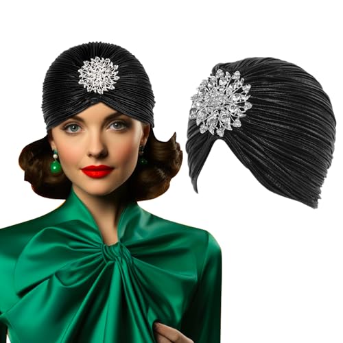 ZhangJJJJJJJ Frauen Vintage Turban Hut mit Strass Blume Dekoration für Halloween Karneval Party (Schwarz) von ZhangJJJJJJJ