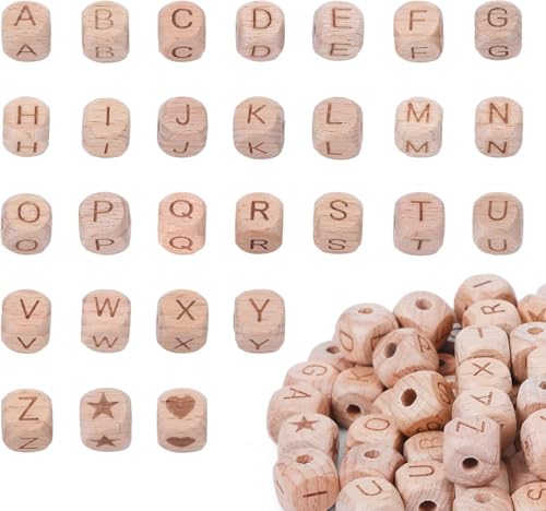 Zhangsiyu 100 Holzbuchstaben Perlen Set, AZ Gewinde Holzperlen, Kleine Holzbuchstaben mit 10 Meter Seil Geeignet für DIY von Zhangsiyu