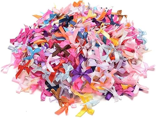 100 Stück bunte, sortierte kleinste Satinband-Schleifen, kleine Verzierungen, Handwerk, künstliche Applikationen, Hochzeitsbänder, Stoffbänder (10 mm) von ZhangyiHot